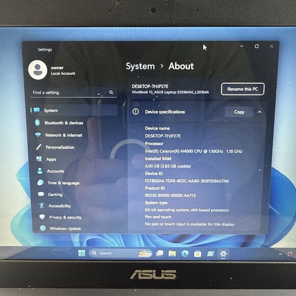 ASUS Vivobook 12 11.6" Touch Laptop Intel 60GB SD 4Gb RAM Win 11 - Picture 3 of 10